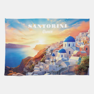 Custom Text Santorini Griechenland Sunset Geschirrtuch