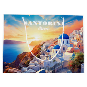 Custom Text Santorini Griechenland Sunset Große Geschenktüte