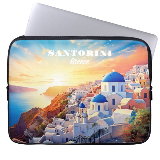 Custom Text Santorini Griechenland Sunset Laptopschutzhülle (Vorderseite)
