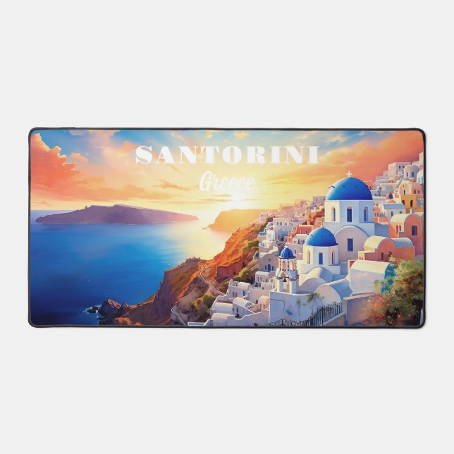 Custom Text Santorini Griechenland Sunset Schreibtischunterlage (Vorderseite)