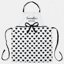 Custom Text Schwarz-weiß Polka Dots Herz Küche