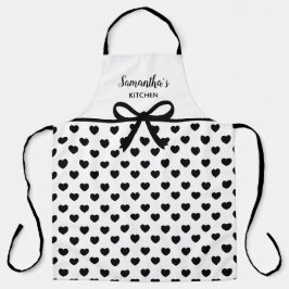 Custom Text Schwarz-weiß Polka Dots Herz Küche Schürze