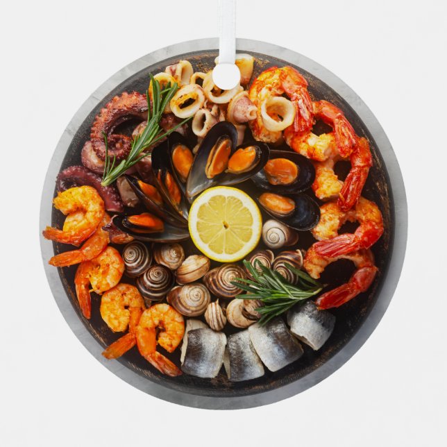 Custom Text Seafood Platter Ornament Aus Metall (Vorderseite)