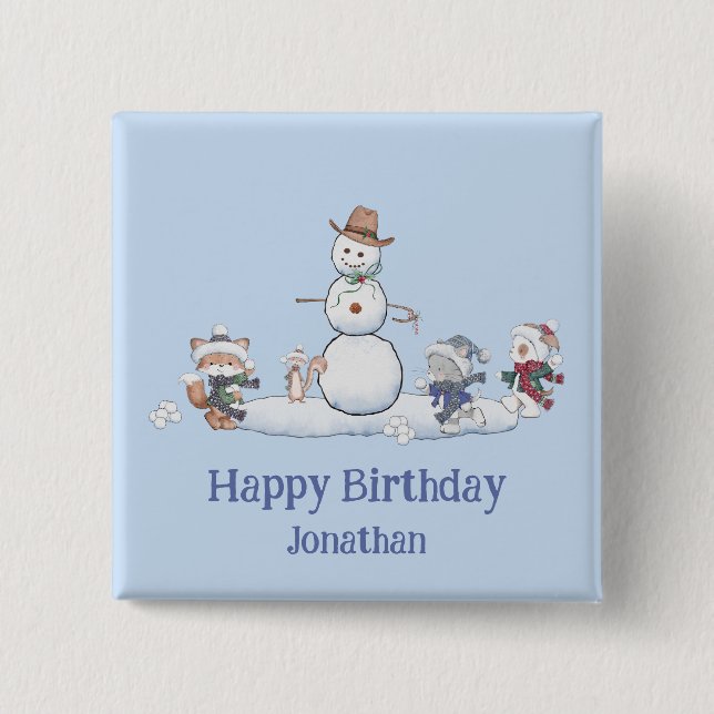 Custom Text Snowball Fight Happy Birthday Personal Button (Vorderseite)