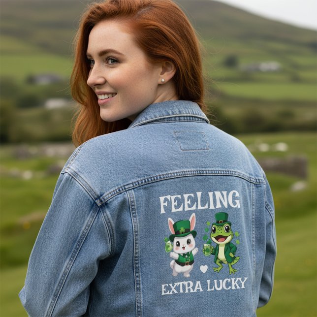 Custom Text St. Patrick's Day Frog and Bunny Jeansjacke (Von Creator hochgeladen)