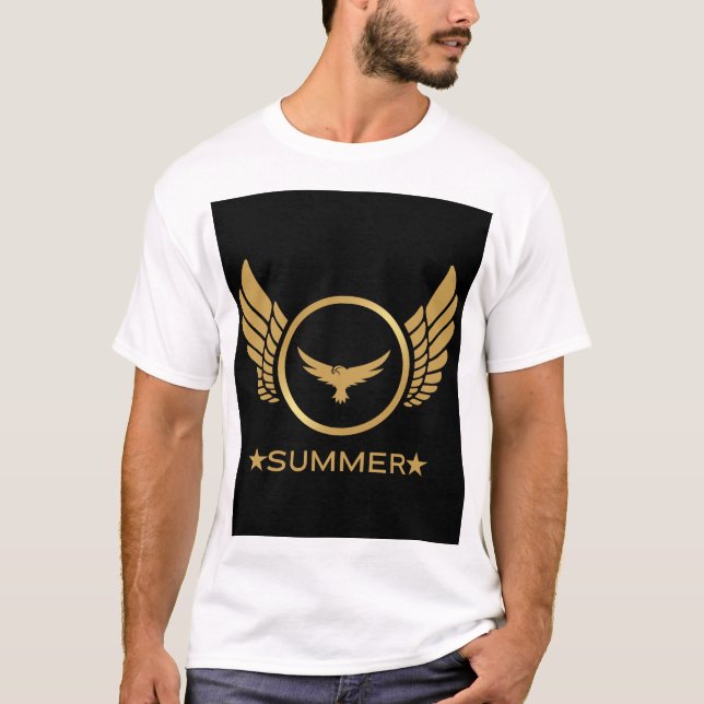Custom Text Summer Vibes Gold Adlerbild Weiß T-Shirt (Vorderseite)
