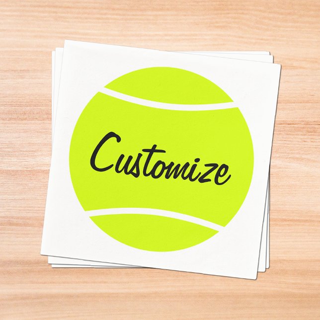 Custom Text Tennis Ball Cocktail Napkins Serviette (Personalized tennis party napkins with custom text.)