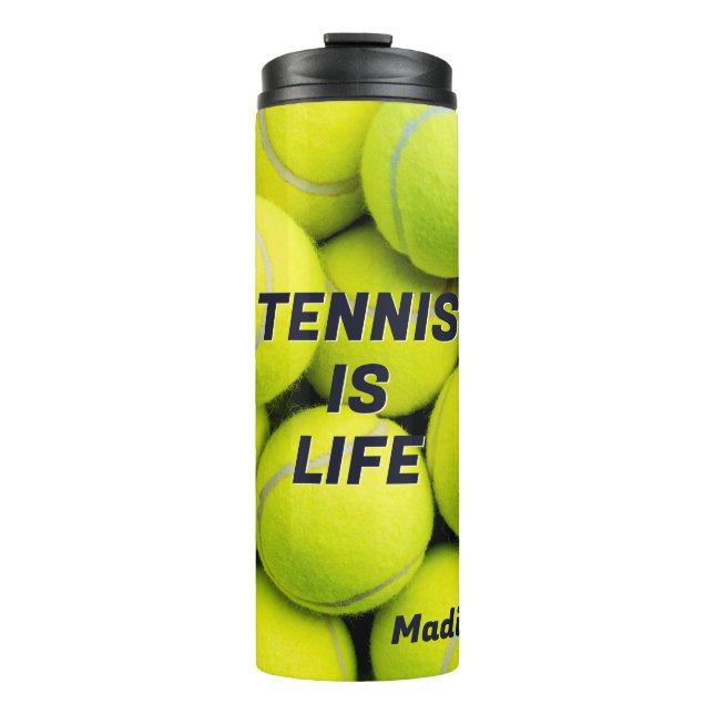 Custom Text Tennis Balls Thermosbecher (Vorderseite)