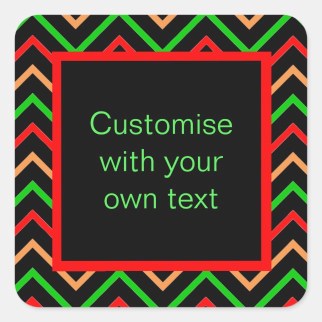 Custom Text Trendy Chevron Black Quadratischer Aufkleber (Vorderseite)