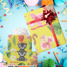 Custom Text Tropical Baby Animals Kindergeburtstag Geschenkpapier