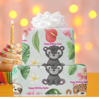 Custom Text Tropical Baby Animals Kindergeburtstag Geschenkpapier