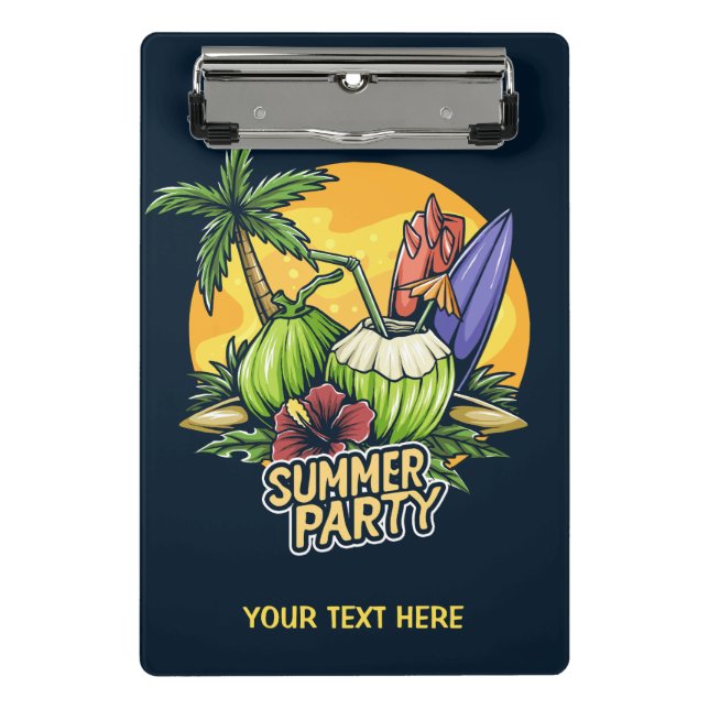 Custom Text Tropical Summer Party Mini Klemmbrett (Vorderseite)