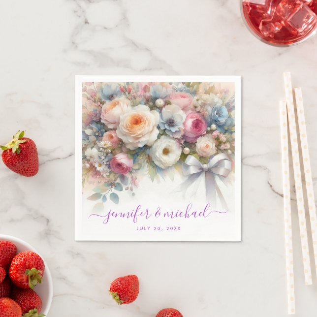 Custom Text Typography Script Floral Weddings Serviette (Beispiel)