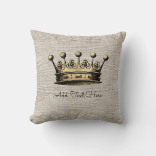 Custom Text Vintag Gold Crown Royal Queen King Kissen