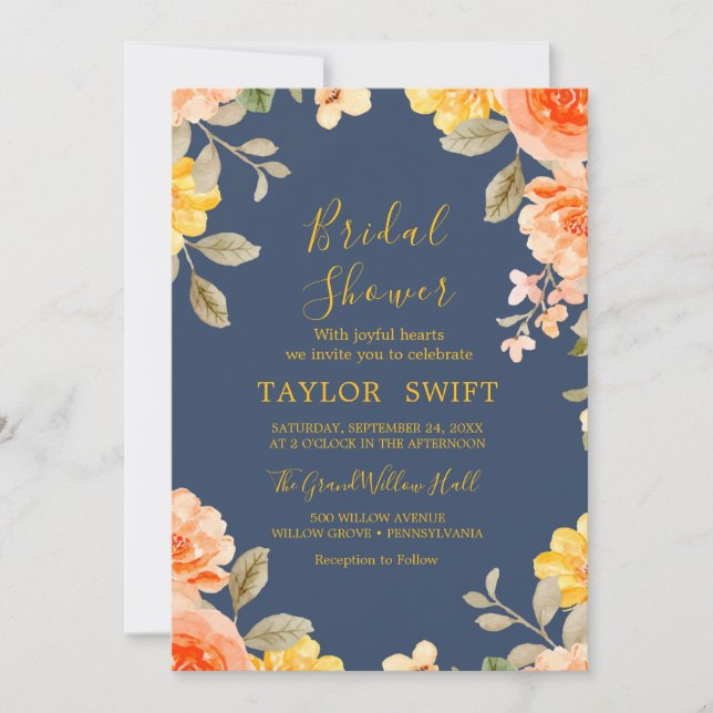 Custom Text Water Flora Bridal Dusche Einladung (Vorderseite)