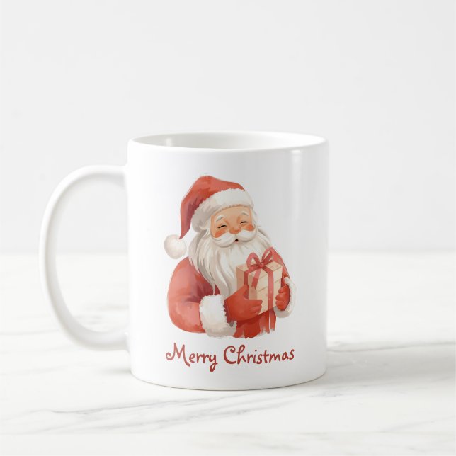Custom Text Watercolor Santa Claus With Gift Kaffeetasse (Links)