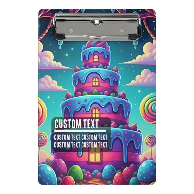 Custom Text Whimsical Candy Cake Illustration Mini Klemmbrett (Vorderseite)