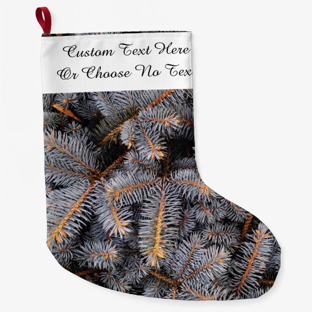 Custom Text Winter Evergreen Pine Spruce Blue Tree Großer Weihnachtsstrumpf (Vorderseite)