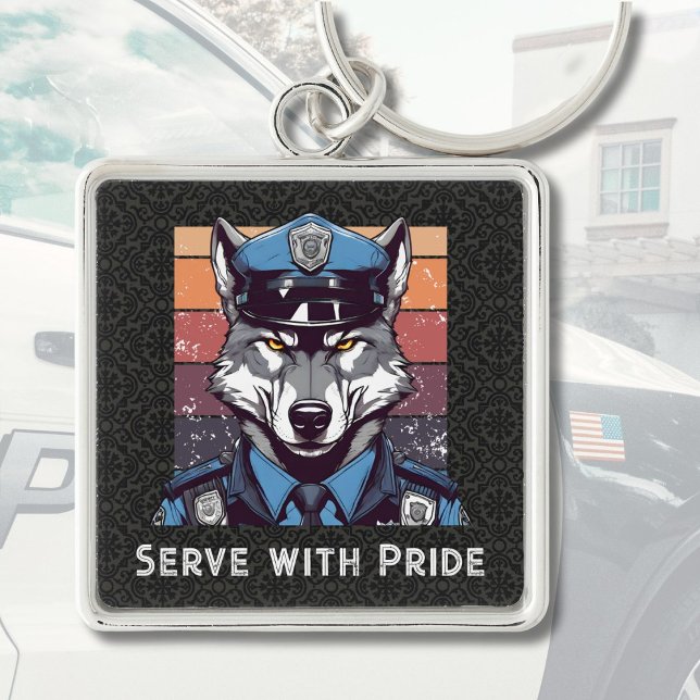 Custom Text Wolf Geschenke für Polizeibeamte Vater Schlüsselanhänger (Custom Text Wolf Gifts for Police Officers Dad Him)