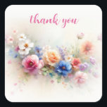 Custom Thank You Elegant Modern Aquarell Floral Quadratischer Aufkleber<br><div class="desc">Your Custom Text Elegant Modern Aquarell Floral Art Thank You Template Handwritten Script Classic Square Sticker.</div>