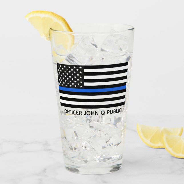 Custom Thin Blue Line American Flag Glas (Vorderseite Ice)