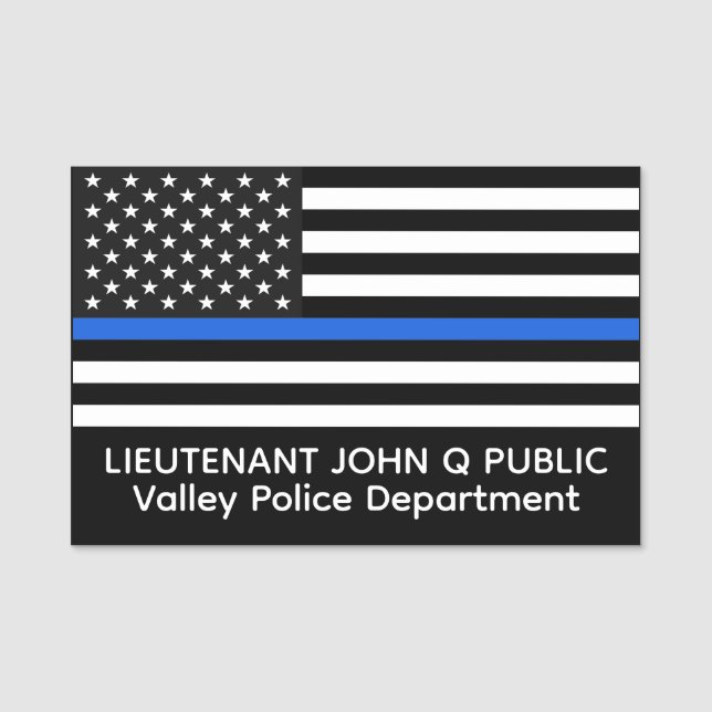 Custom Thin Blue Line American Flag Namensschild (Vorderseite)