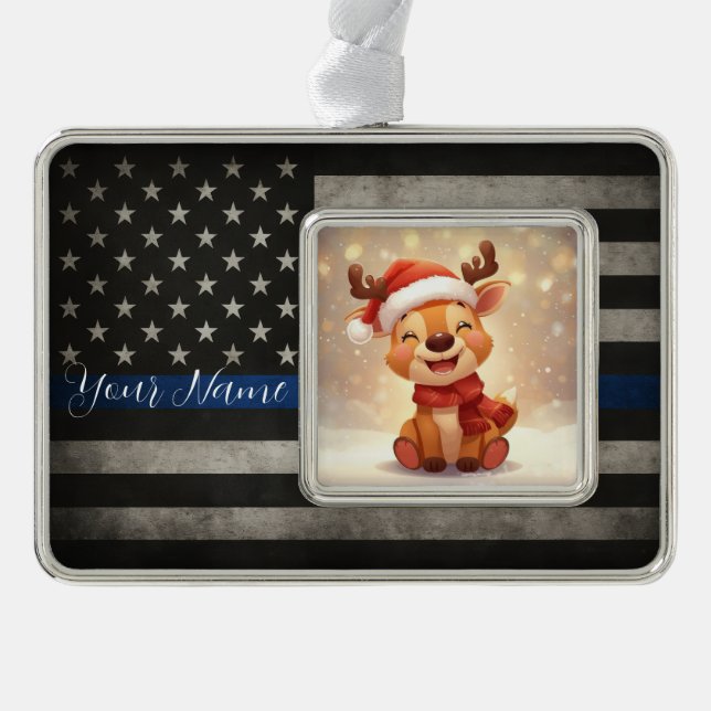 Custom Thin Blue Line Gerahmte Ornament Rahmen-Ornament Silber (Vorderseite)