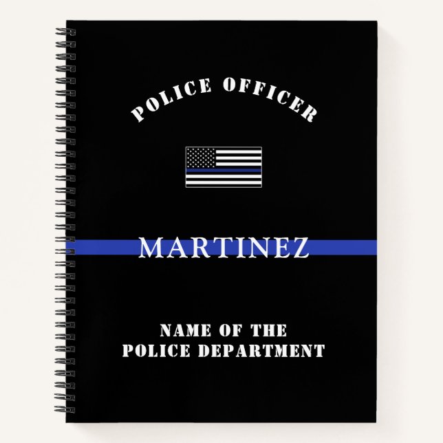 Custom Thin Blue Line Police Officer Flag Polizist Notizbuch (Vorderseite)