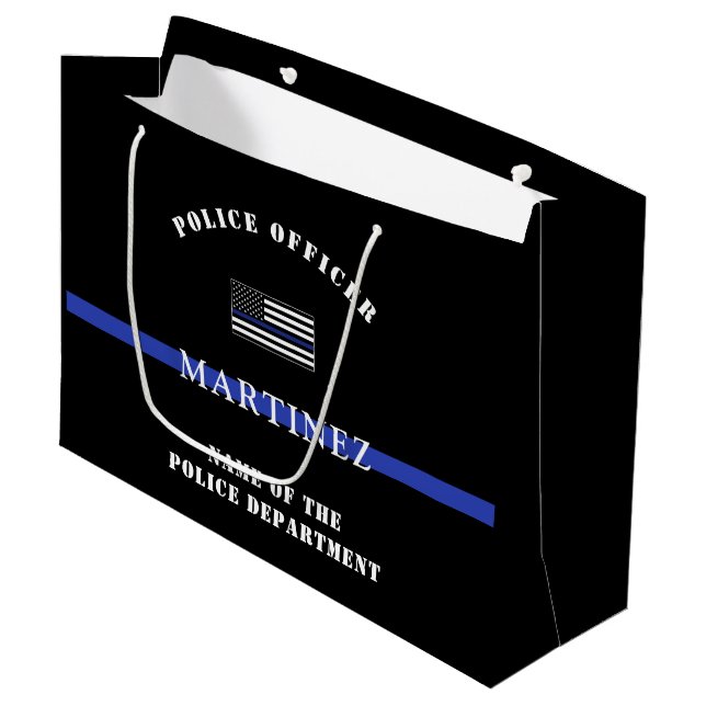 Custom Thin Blue Line Police Officer US Flag Poliz Große Geschenktüte (Vorderseite Schrägansicht)
