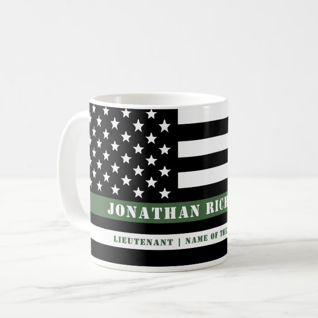 Custom Thin Green Line USA Flag Military Soldier Kaffeetasse (Vorderseite Links)