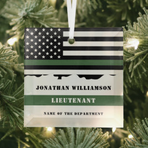 Custom Thin Green Line USA Flag Military Soldier Ornament Aus Glas
