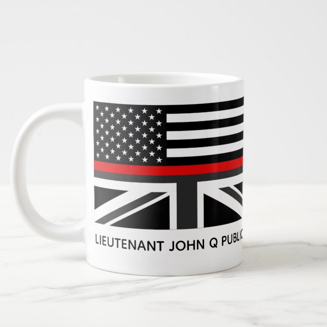 Custom Thin Red Line American und UK Flag Jumbo-Tasse (Links)