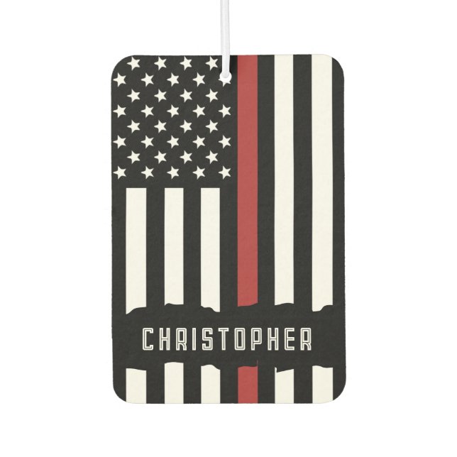 Custom Thin Red Line USA Flag Firefighter Autolufterfrischer (Vorderseite)