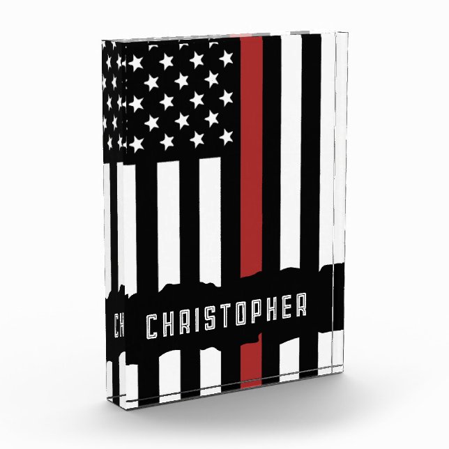 Custom Thin Red Line USA Flag Firefighter Fotoblock (Links)