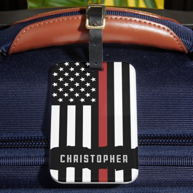 Custom Thin Red Line USA Flag Firefighter Gepäckanhänger (Vorderseite Insitu 2)