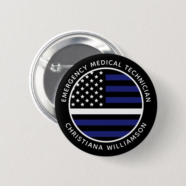 Custom Thin White Line USA Flag EMS EMT Button (Vorne & Hinten)