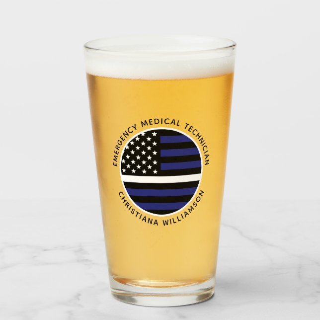 Custom Thin White Line USA Flag EMS EMT Glas (Vorne (Gefüllt))