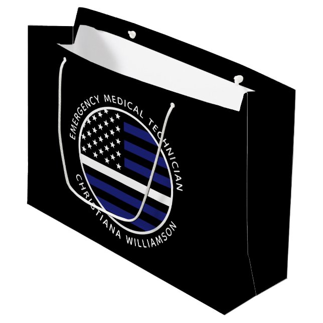 Custom Thin White Line USA Flag EMS EMT Große Geschenktüte (Vorderseite Schrägansicht)