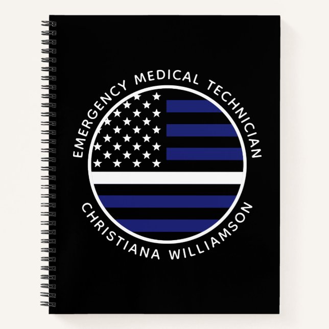 Custom Thin White Line USA Flag EMS EMT Notizbuch (Vorderseite)