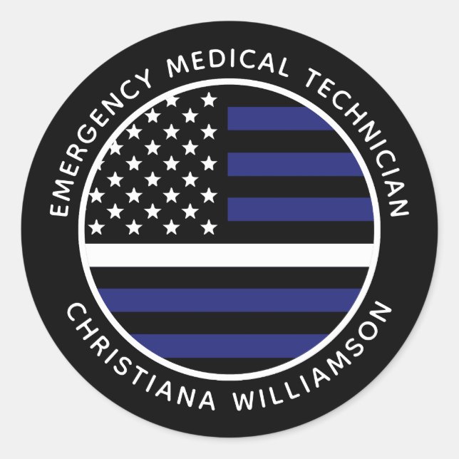 Custom Thin White Line USA Flag EMS EMT Runder Aufkleber (Vorderseite)