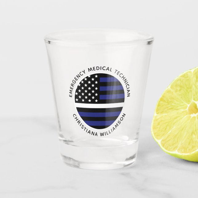 Custom Thin White Line USA Flag EMS EMT Schnapsglas (Vorderseite)