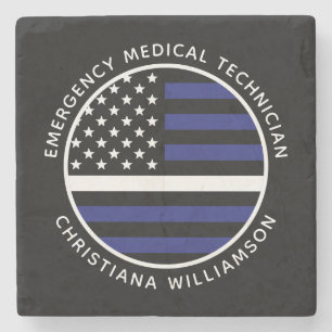 Custom Thin White Line USA Flag EMS EMT Steinuntersetzer