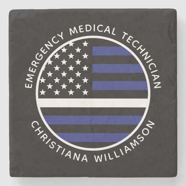 Custom Thin White Line USA Flag EMS EMT Steinuntersetzer (Vorderseite)