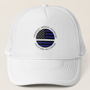 Custom Thin White Line USA Flag EMS EMT Truckerkappe