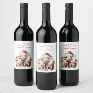 Custom Three Merry Little Schweine Weihnachtsfeier Weinetikett