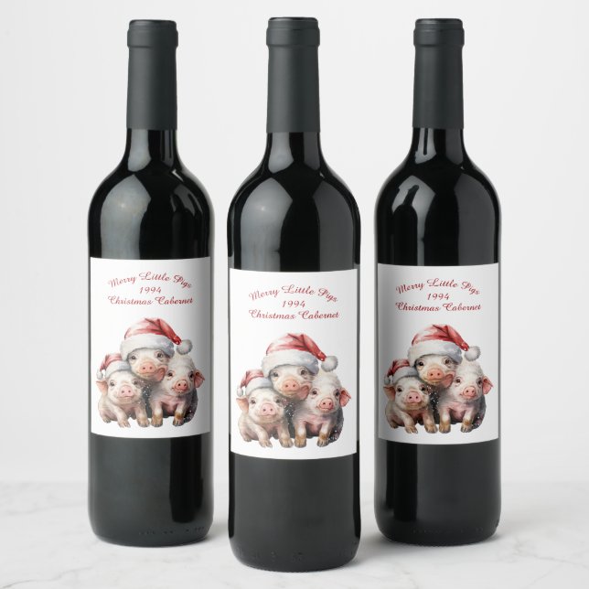 Custom Three Merry Little Schweine Weihnachtsfeier Weinetikett (Flaschen)