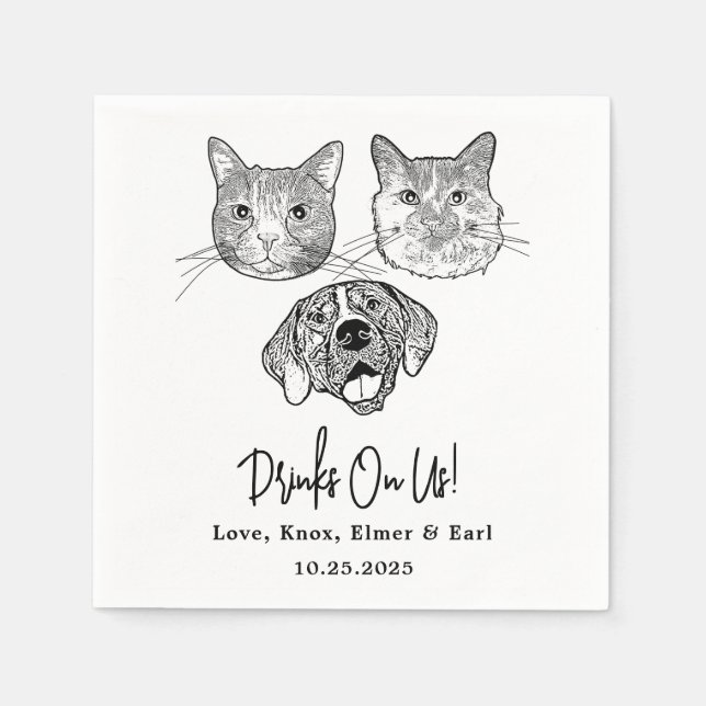 Custom Three Pet Cocktail Napkins Hochzeit Serviette (Vorderseite)