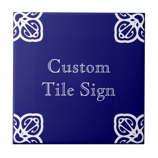 Custom Tile Sign - Spanisches Weiß auf blau Fliese (Vorderseite)