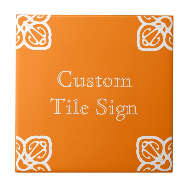 Custom Tile Sign - Spanisches Weiß auf Orange Fliese (Vorderseite)