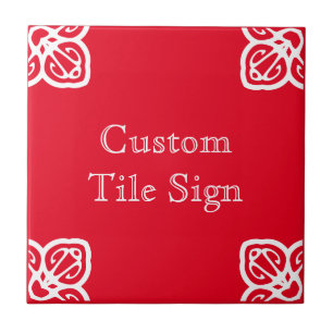 Custom Tile Sign - Spanisches Weiß auf Rot Fliese